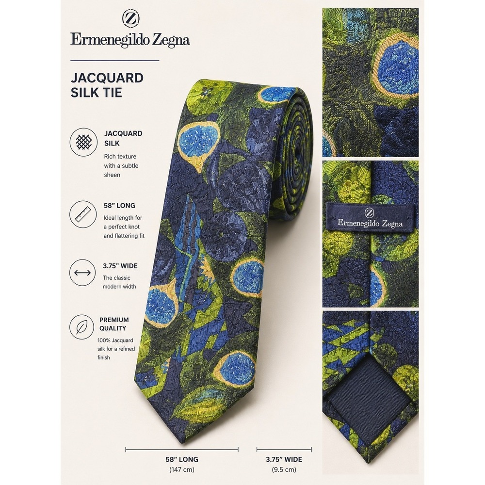 Mint! Ermenegildo Zegna Jacquard Silk Tie Blue Green Fig Fruit Rare Unique